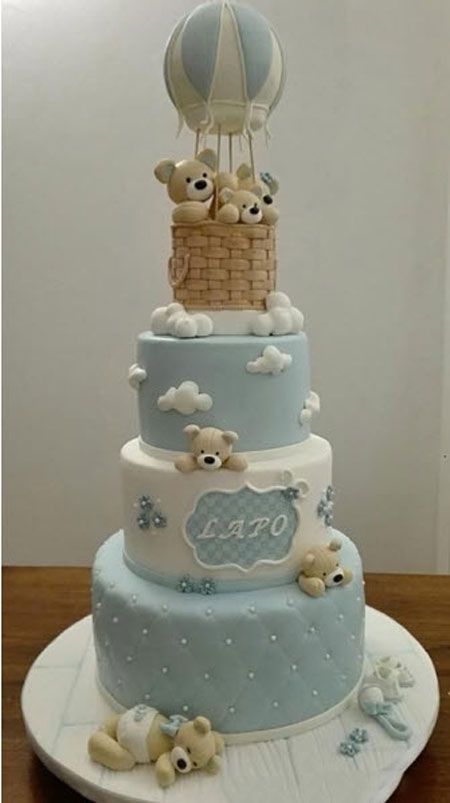 کیک با تم خرس تدی و بالن,کیک فانتزی جشن تولد با تم بالن و خرس تدی,کیک تولد تم خرس تدی