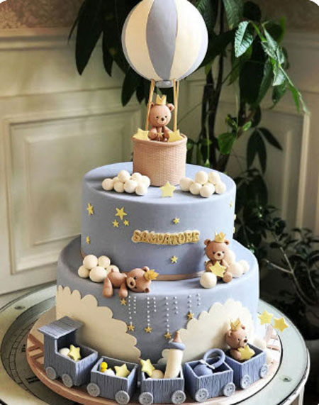 کیک با تم خرس تدی و بالن,کیک فانتزی جشن تولد با تم بالن و خرس تدی,کیک با تم تولد خرس و بالن