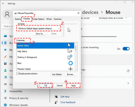 سفارشی سازی نشانگر ماوس در ویندوز 11, نحوه تغییر رنگ نشانگر ماوس در ویندوز 17