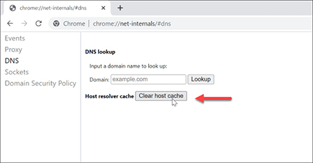 نحوه پاک کردن کش DNS, پاک کردن حافظه موقت DNS, پاک کردن کش DNS با دکمه Clear host cache