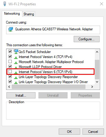 خطای DNS Server is Not Responding, رفع مشکل dns, Networking ،Internet Protocol Version 6 (TCP/IPv6) را انتخاب کنید