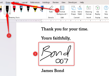 اضافه کردن امضا به ورد, اضافه کردن امضا در Microsoft Word