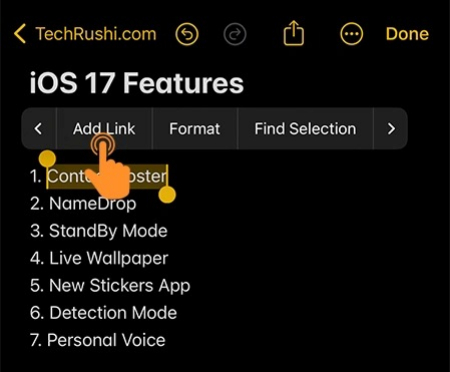 نحوه ایجاد هایپرلینک در notes آیفون, اضافه کردن لینک به Notes