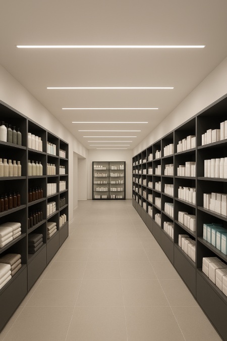 چراغ لاینر خطی نصب شده در سقف فروشگاه مدرن